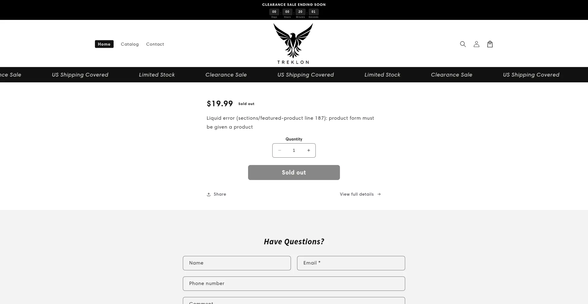 Website screenshot of Treklon.store