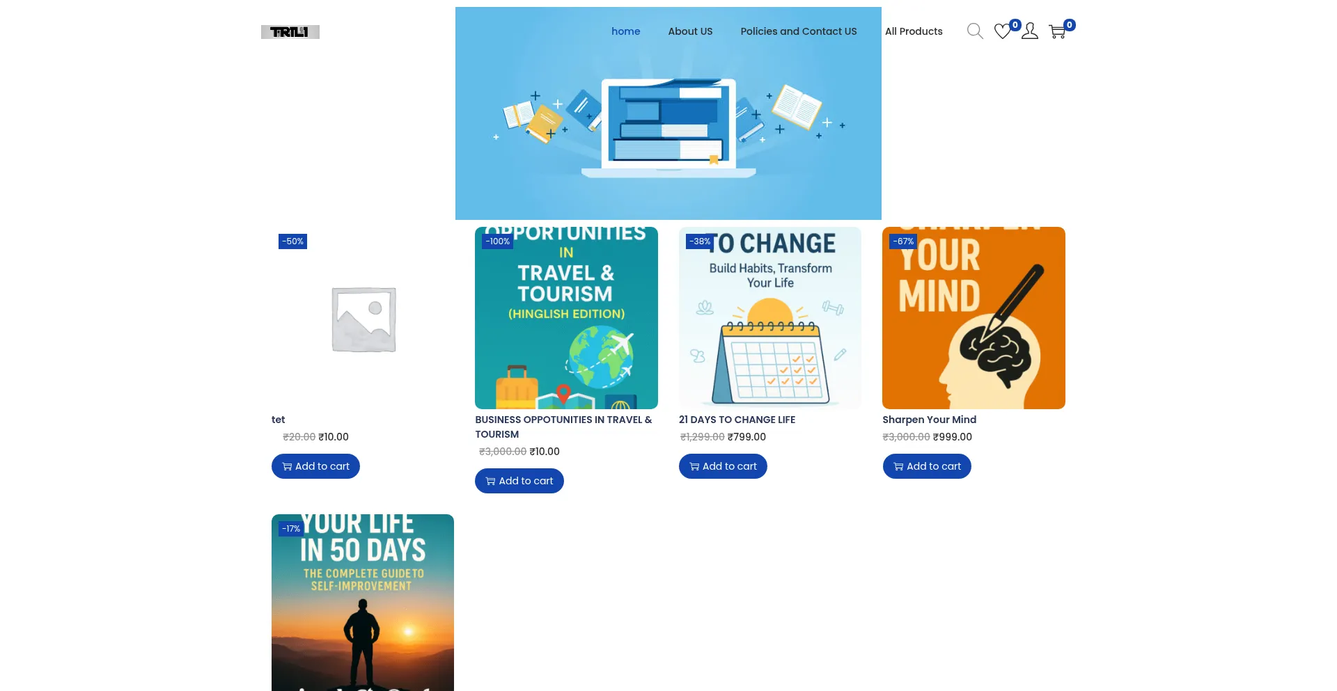Website screenshot of Treliebook.store