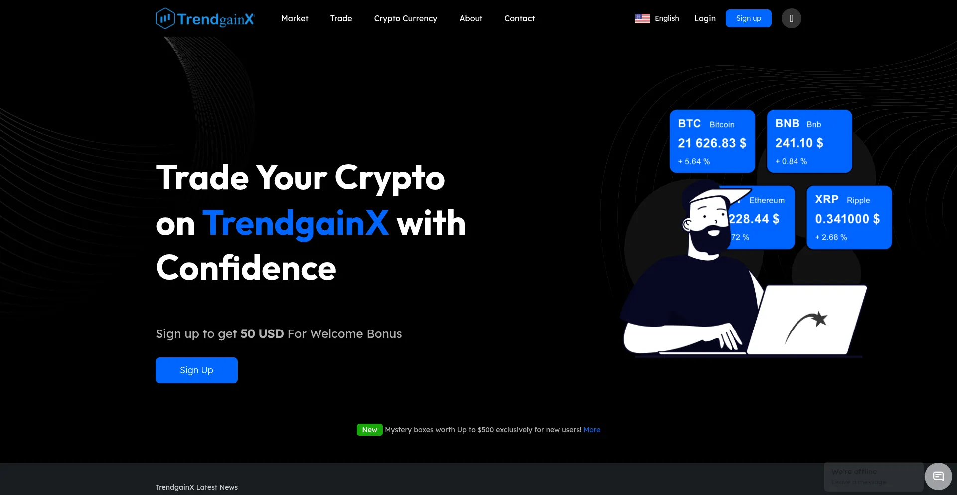Website screenshot of Trendgainx.com