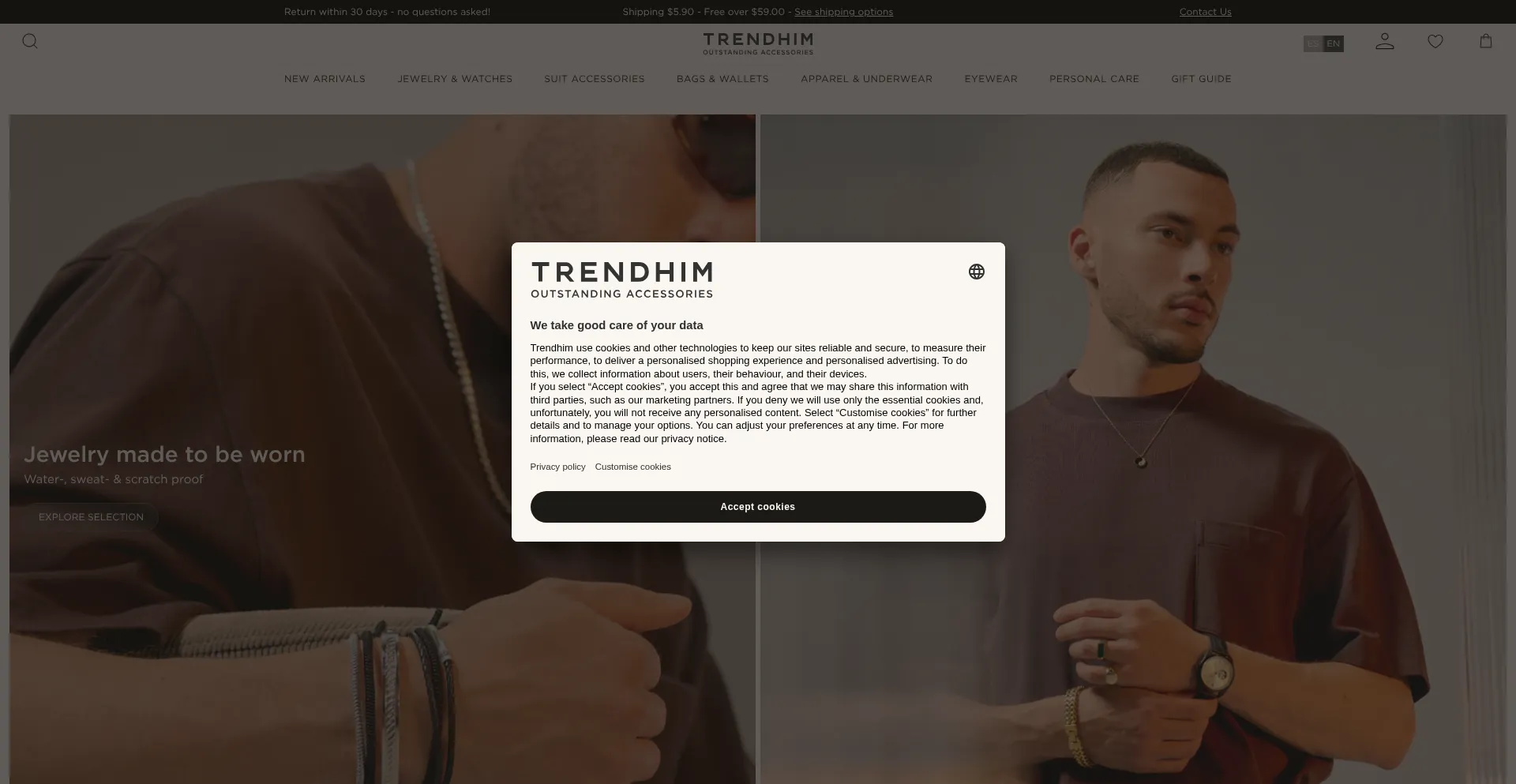Website screenshot of Trendhim.com