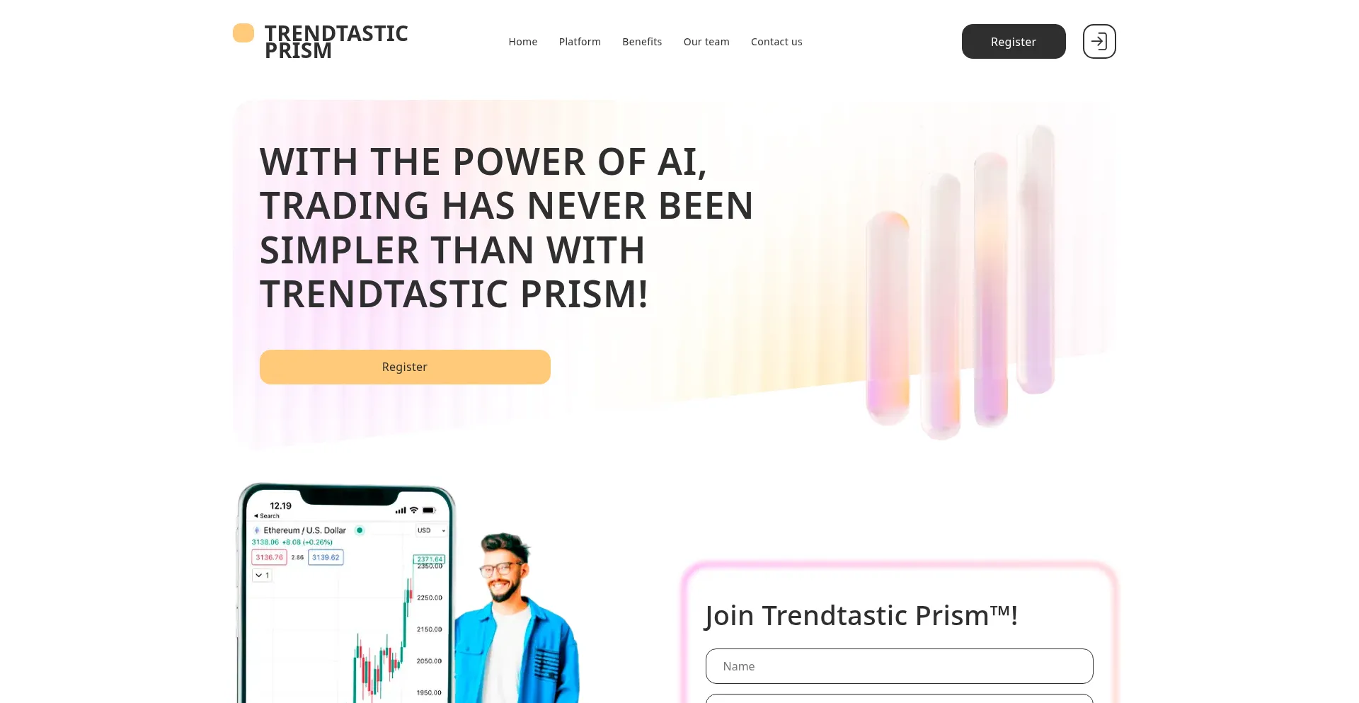 Website screenshot of Trendtasticprism.com
