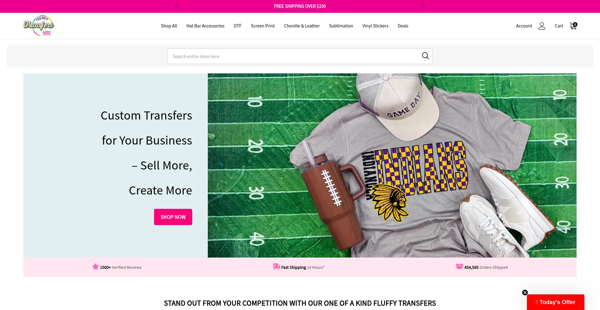 Website screenshot of Trendytransfers.com