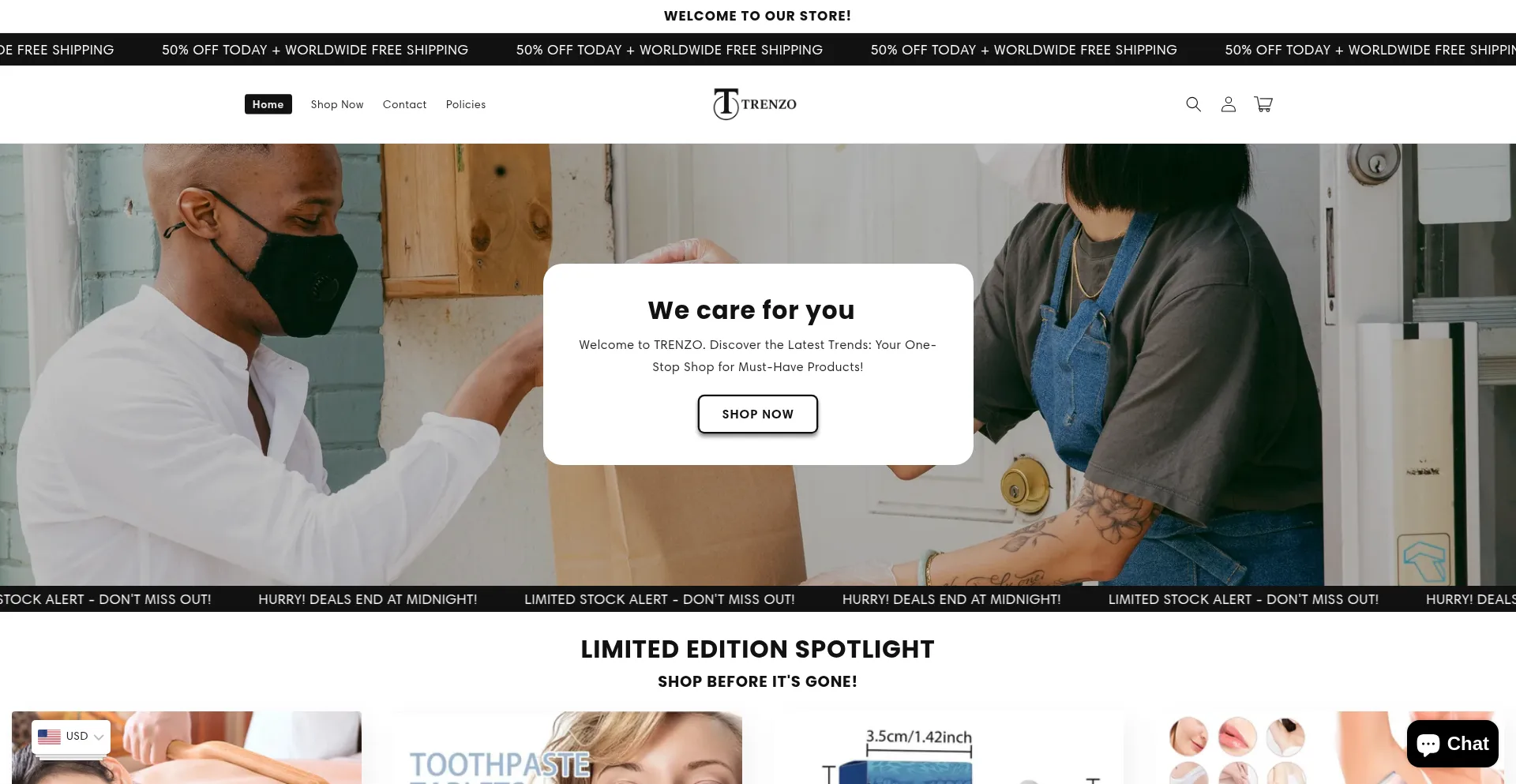 Website screenshot of Trenzostores.com