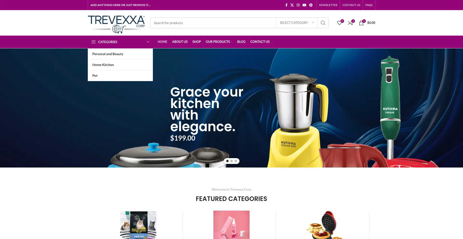 Website screenshot of Trevexxacorp.com