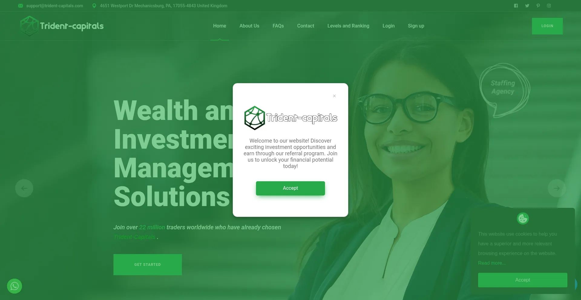 Website screenshot of Trident-capitals.com