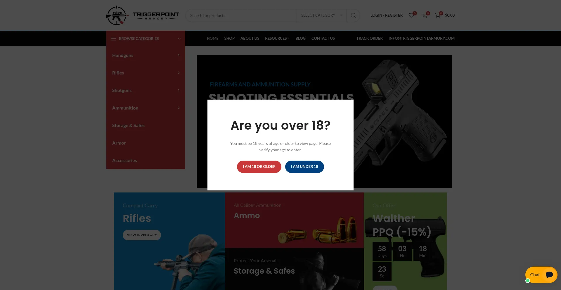 Website screenshot of Triggerpointarmory.com