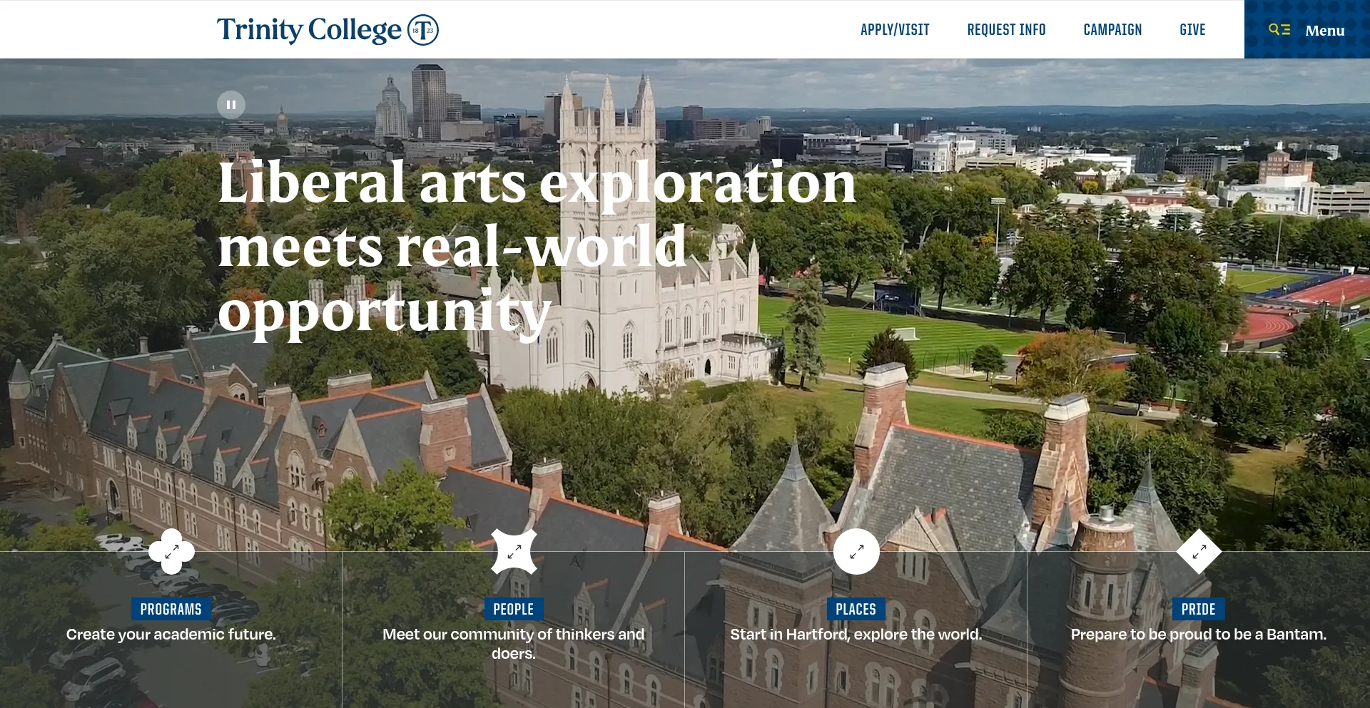Website screenshot of Trincoll.edu