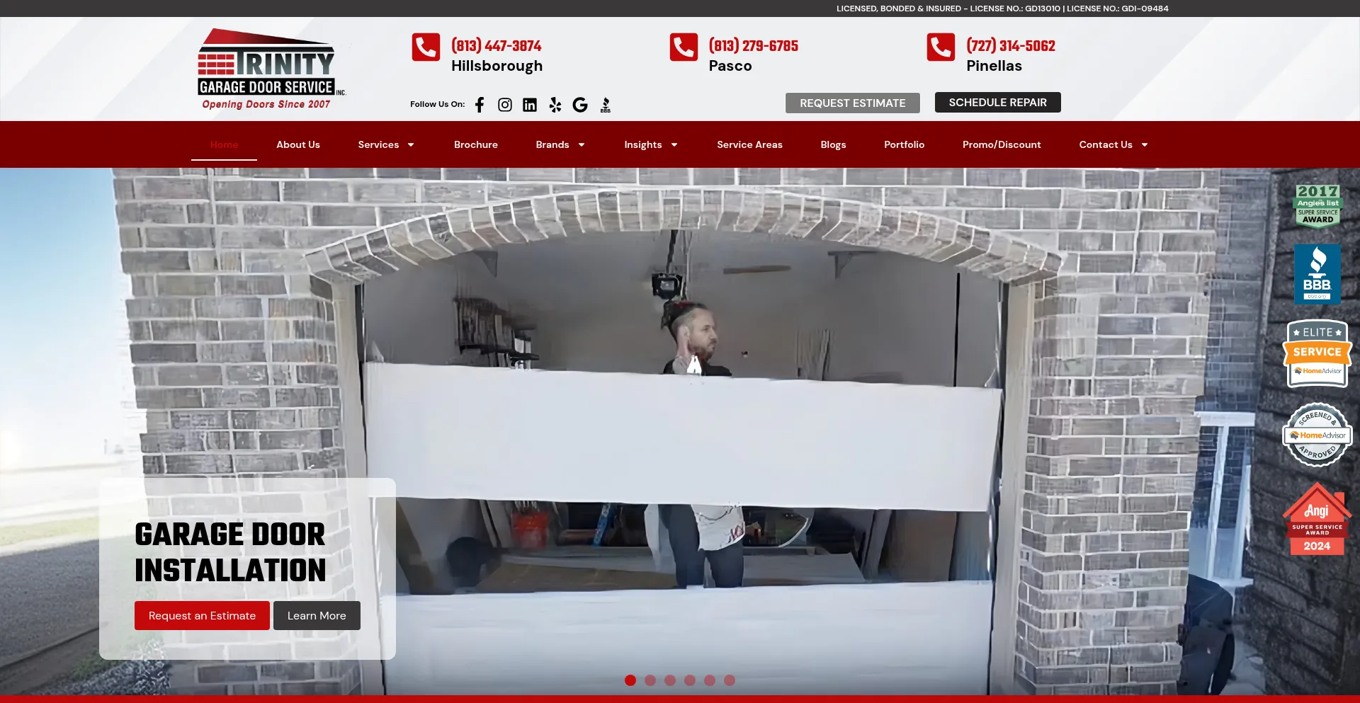 Website screenshot of Trinitygaragedoorservice.com