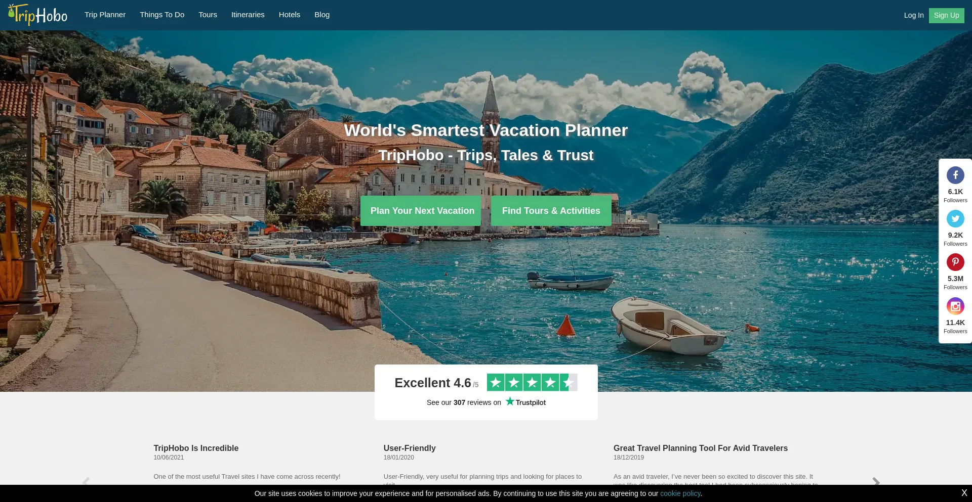 Website screenshot of Triphobo.com