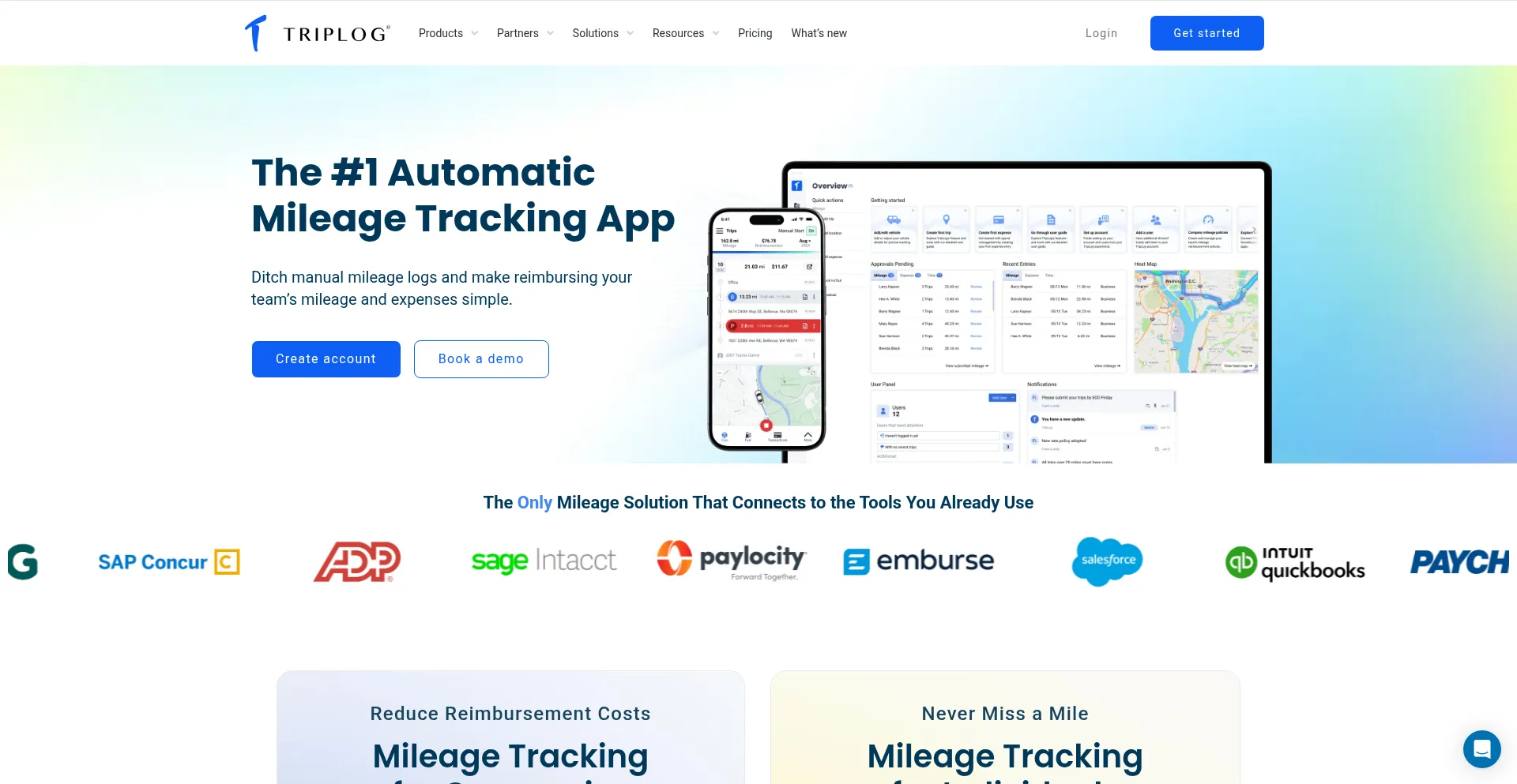Website screenshot of Triplogmileage.com