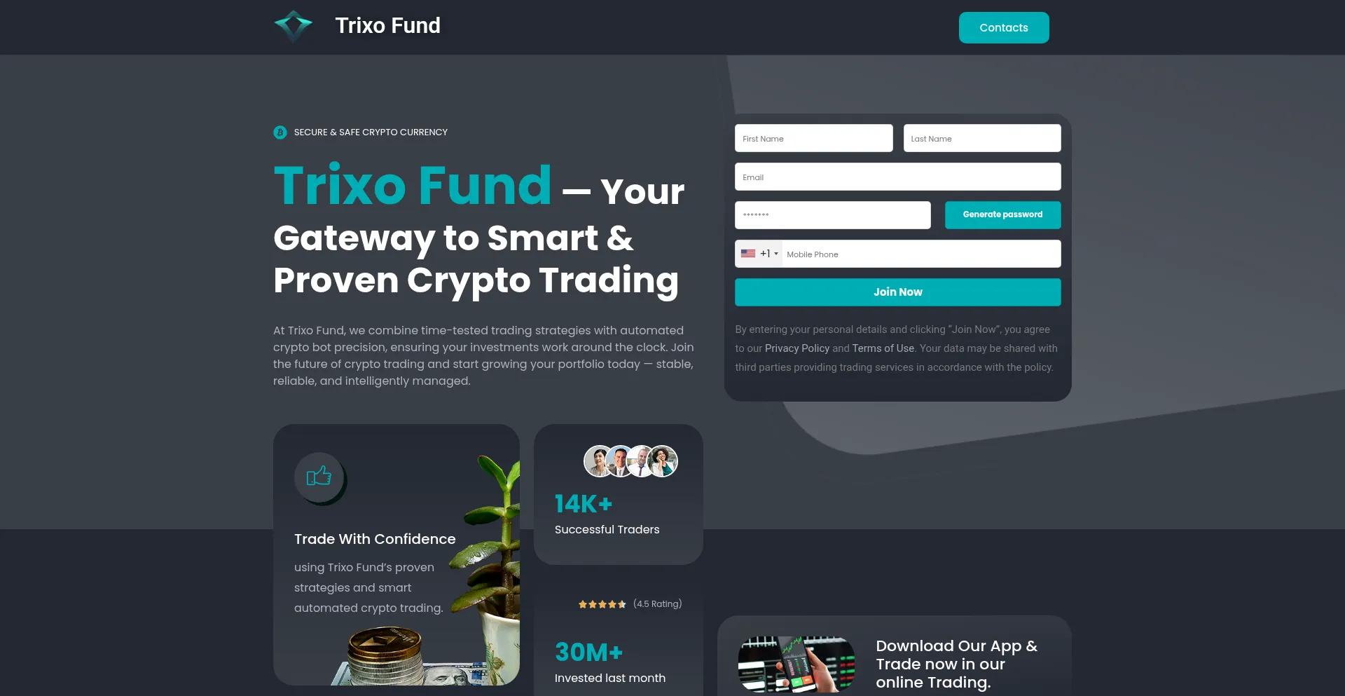 Website screenshot of Trixo-fund.uk
