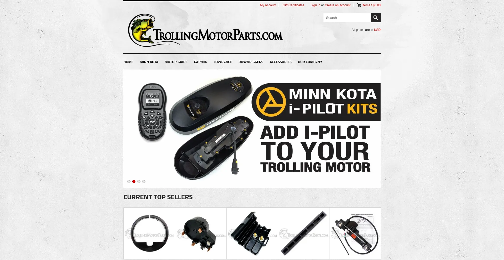 Website screenshot of Trollingmotorparts.com