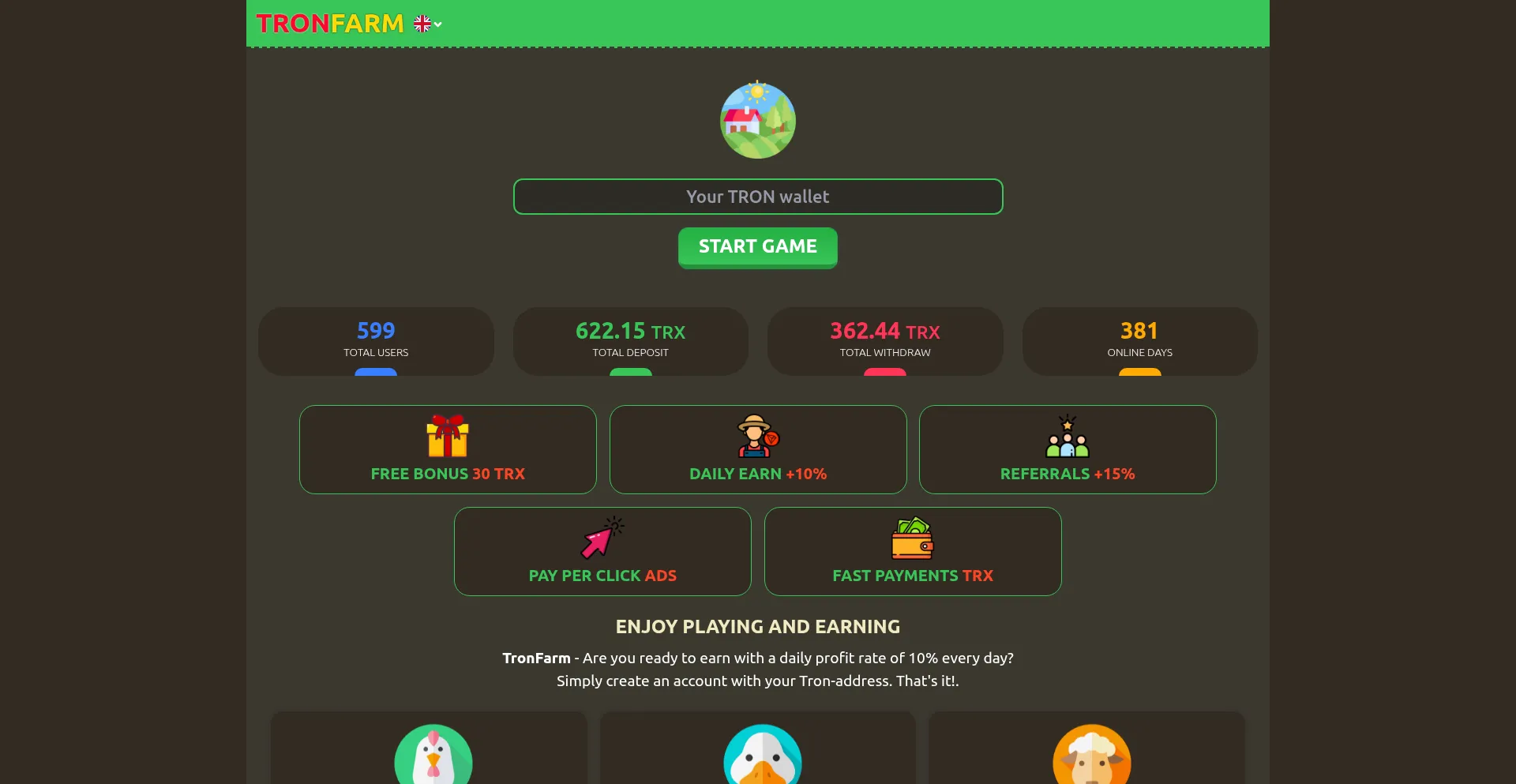 Website screenshot of Tron-farm.com
