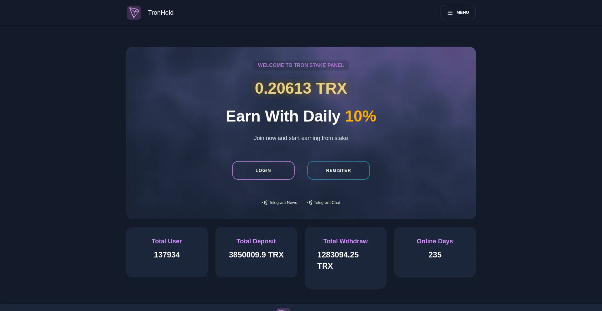 Website screenshot of Tronhold.com