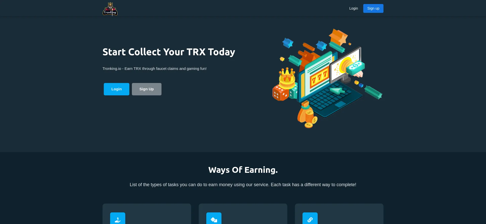Website screenshot of Tronking.io