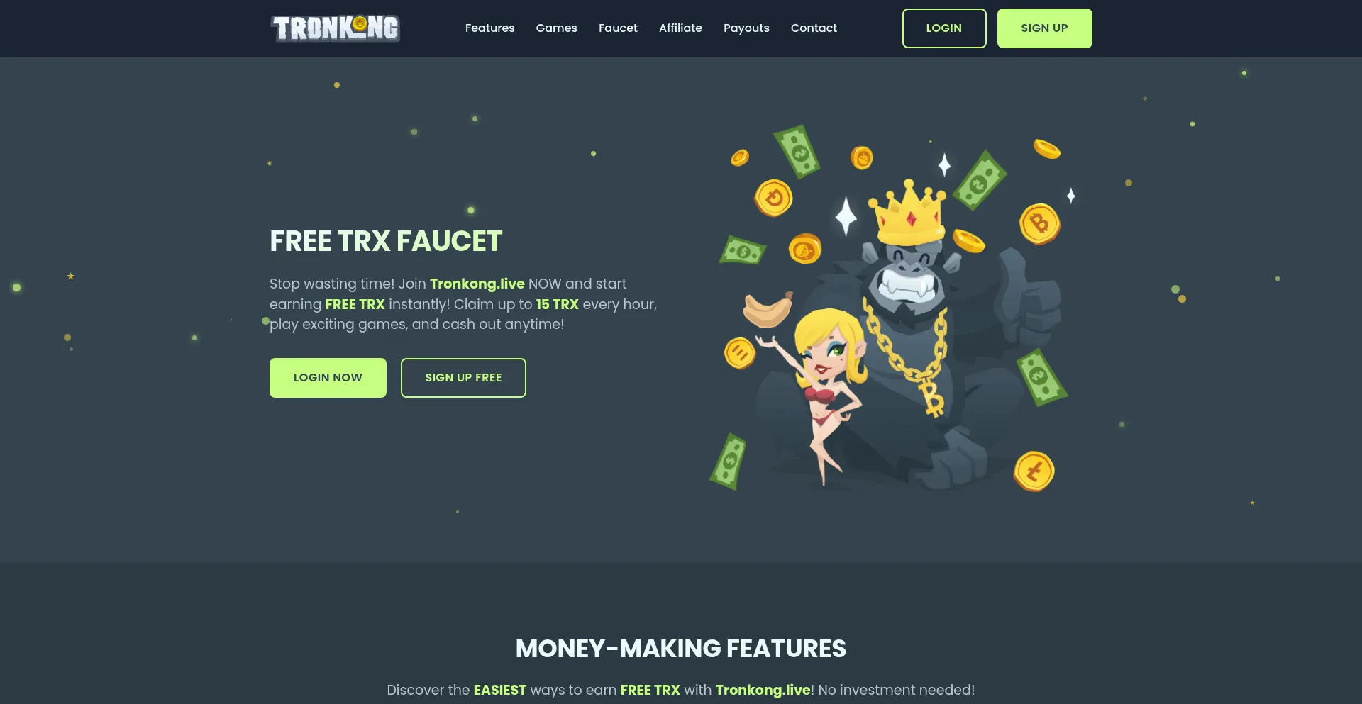 Website screenshot of Tronkong.live