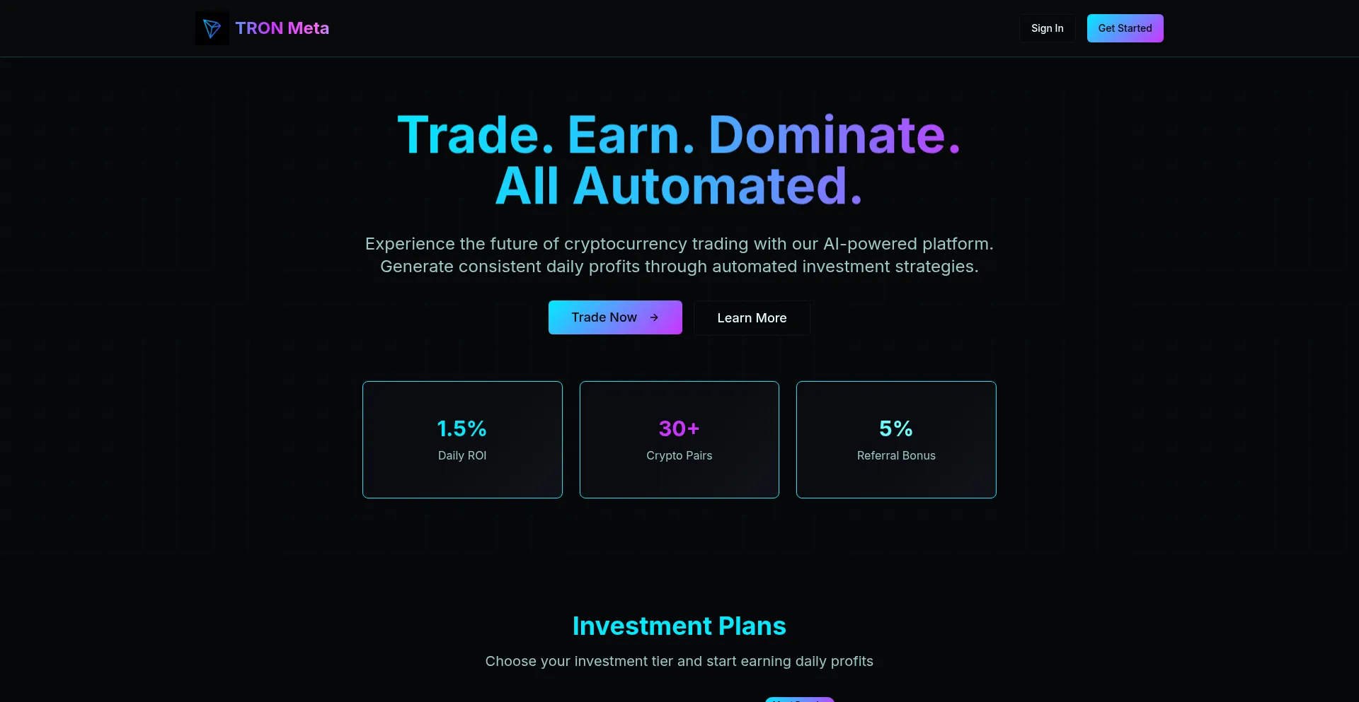 Website screenshot of Tronmeta.online