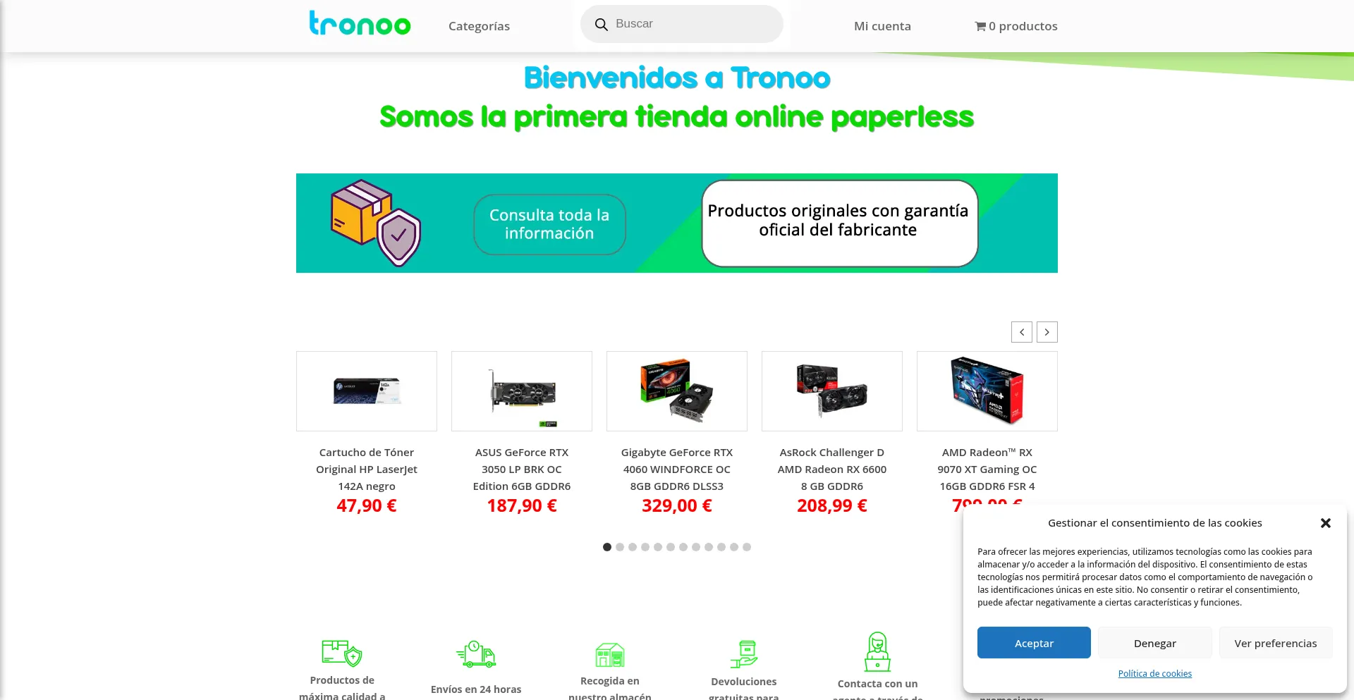 Website screenshot of Tronoo.es