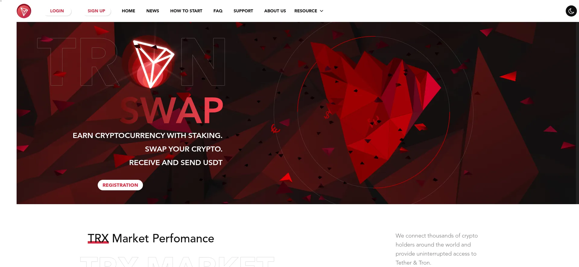Website screenshot of Tronswap.in