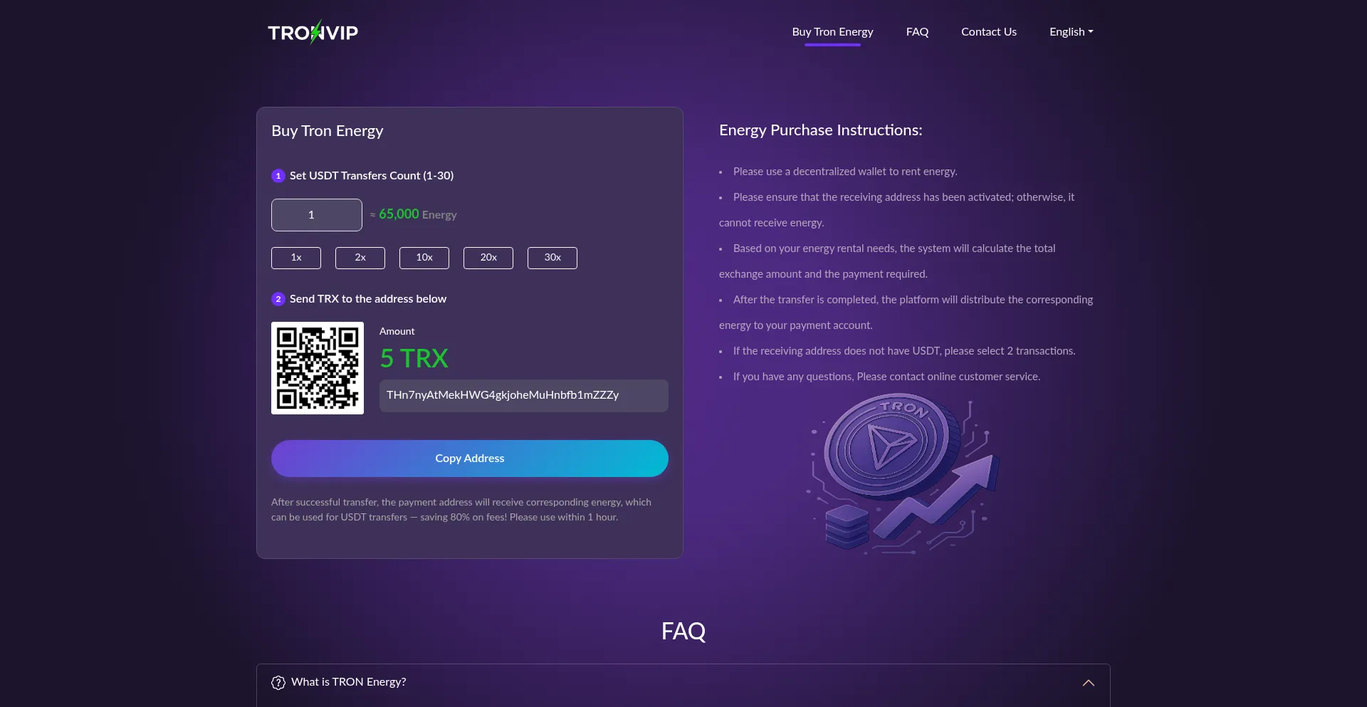 Website screenshot of Tronvip.io