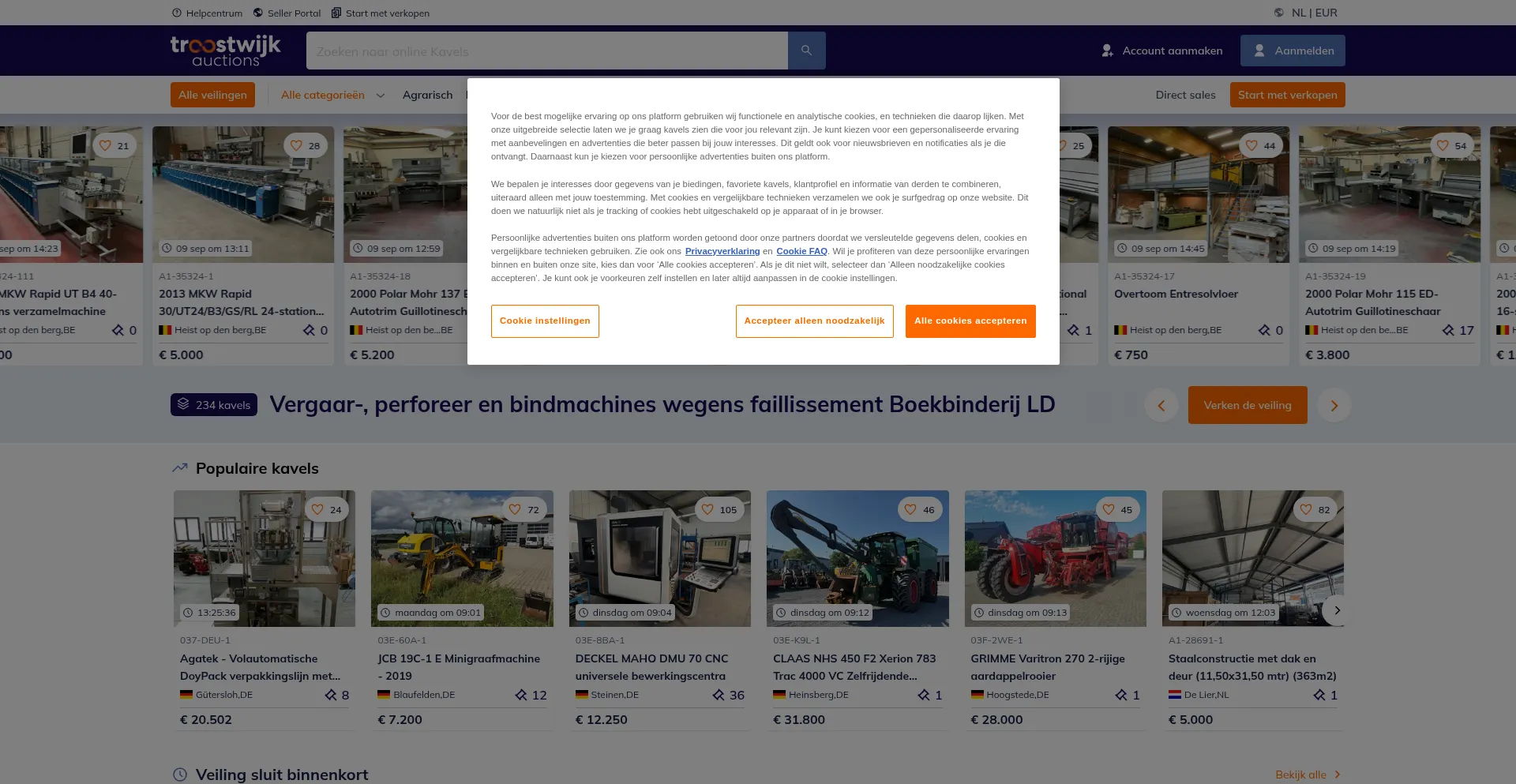 Website screenshot of Troostwijkauctions.com