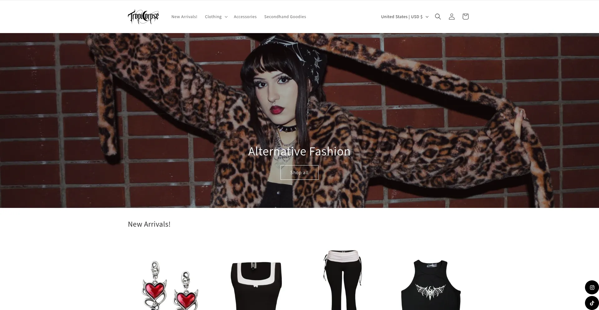 Website screenshot of Tropicorpseshop.com