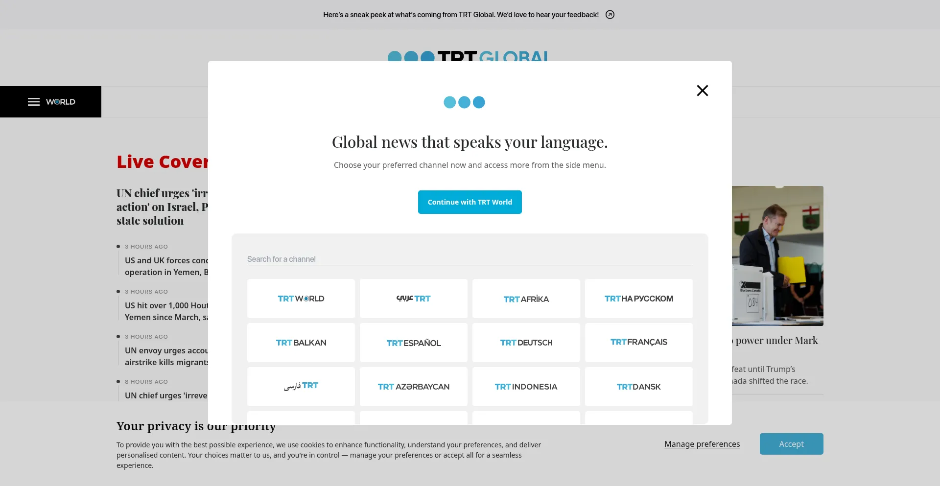 Website screenshot of Trtworld.com