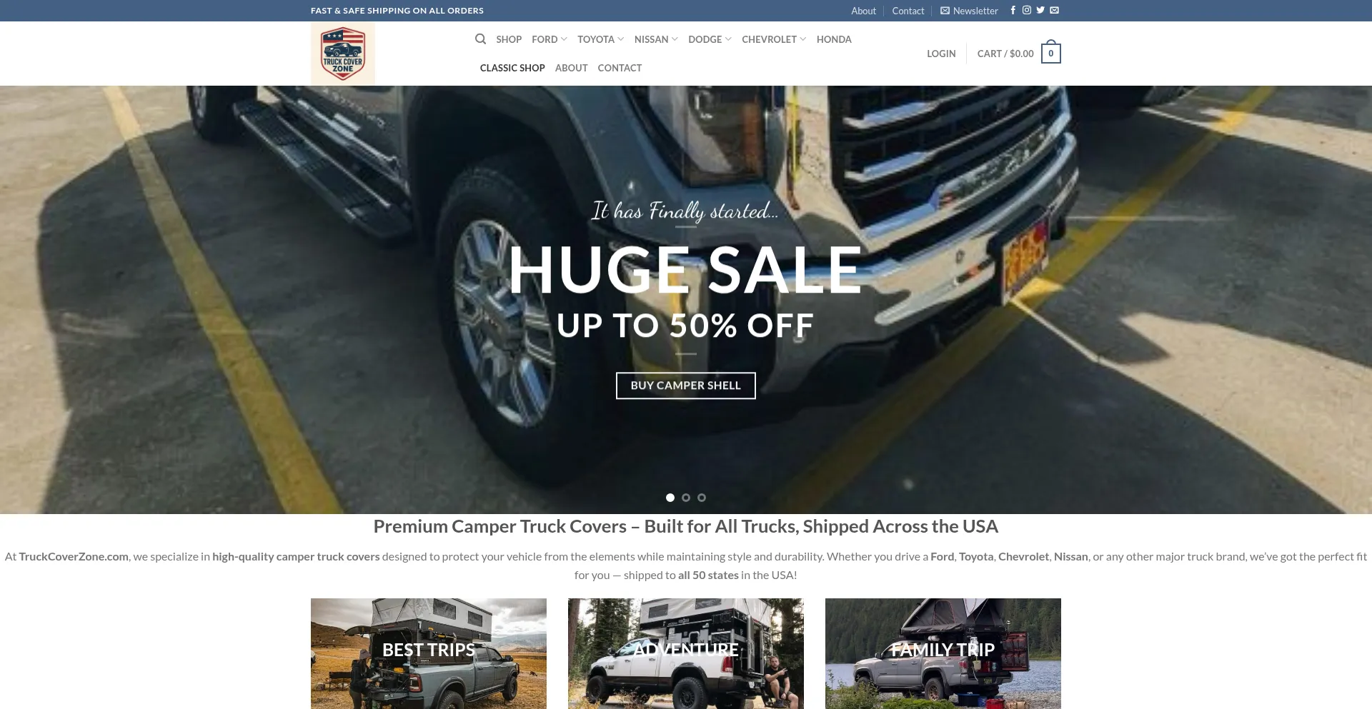 Website screenshot of Truckcoverzone.com