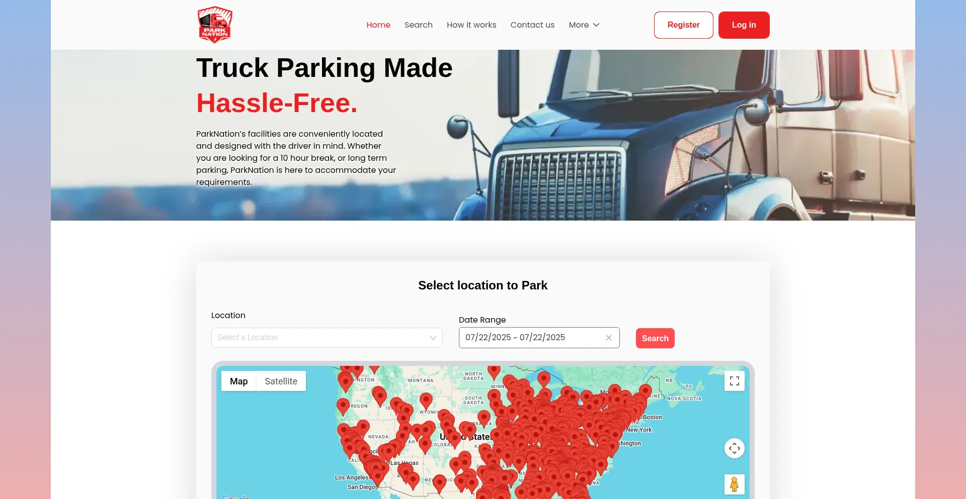 Website screenshot of Truckparknation.com