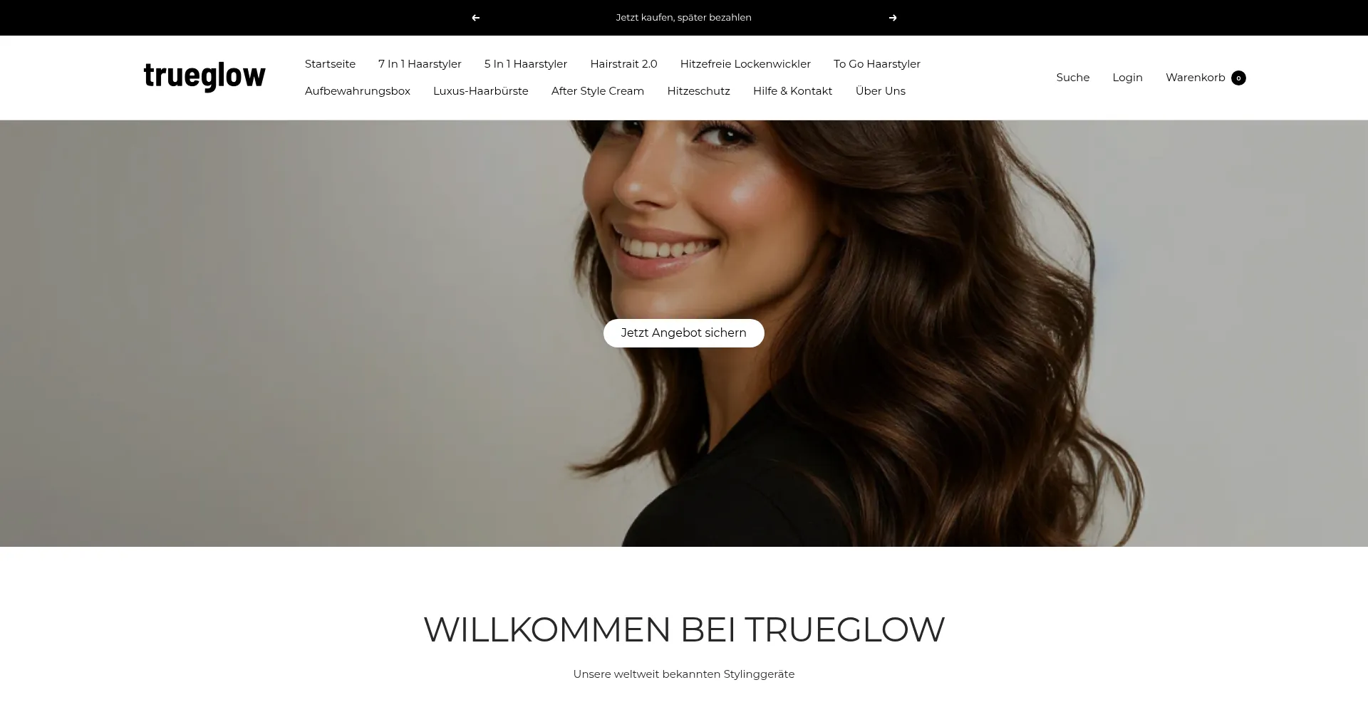 Website screenshot of Trueglow.de