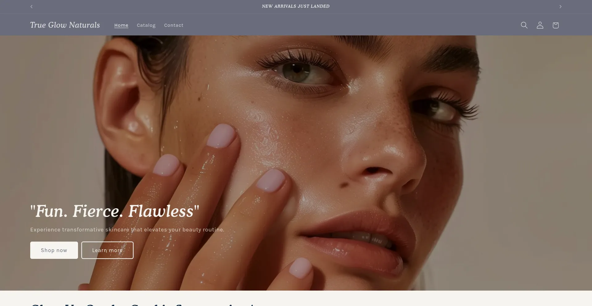 Website screenshot of Trueglownaturals.com