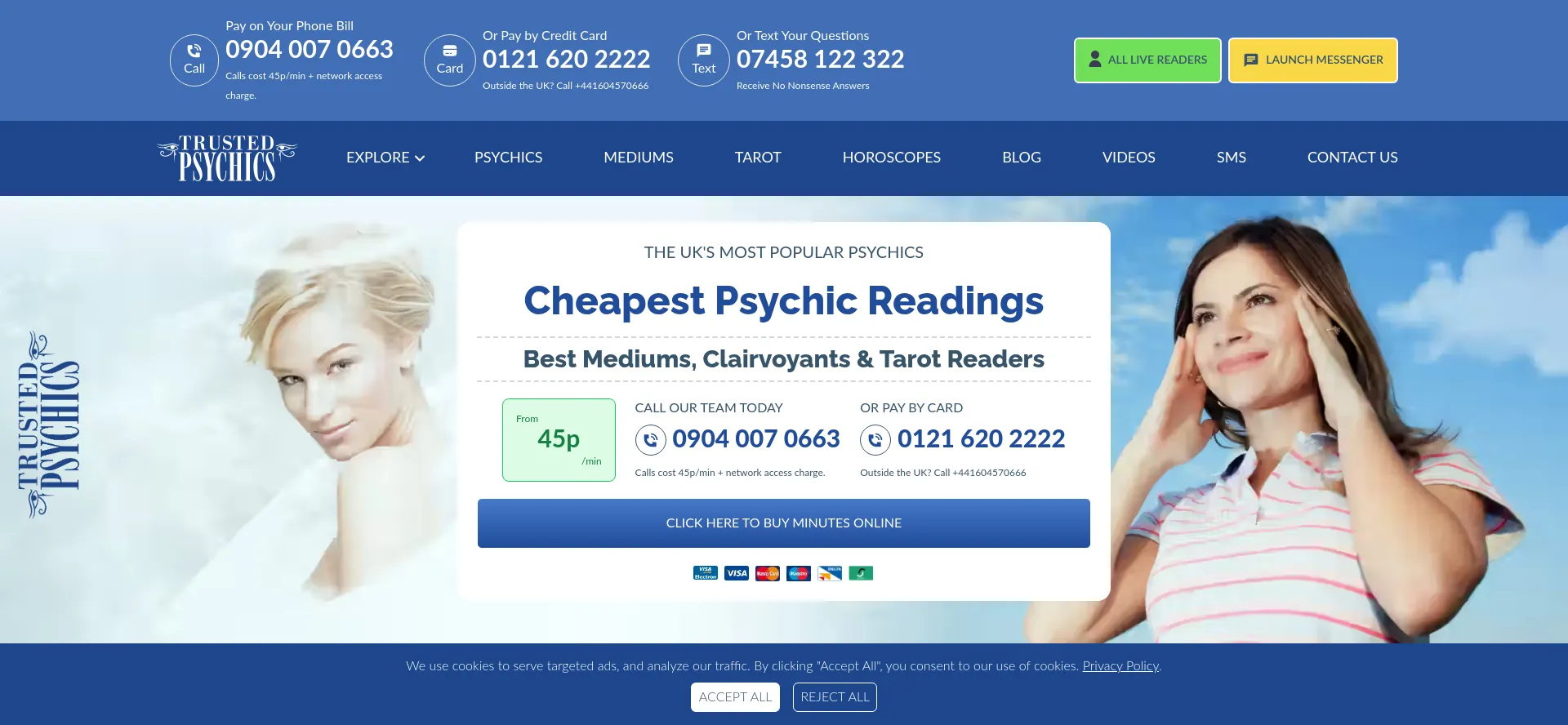 Website screenshot of Trusted-psychics.co.uk