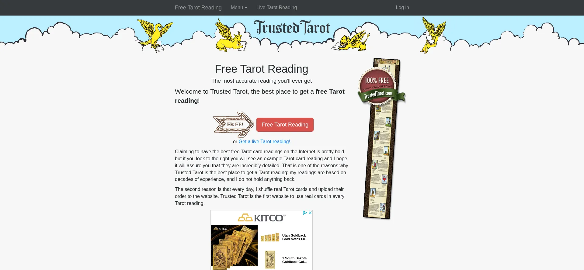 Website screenshot of Trustedtarot.com