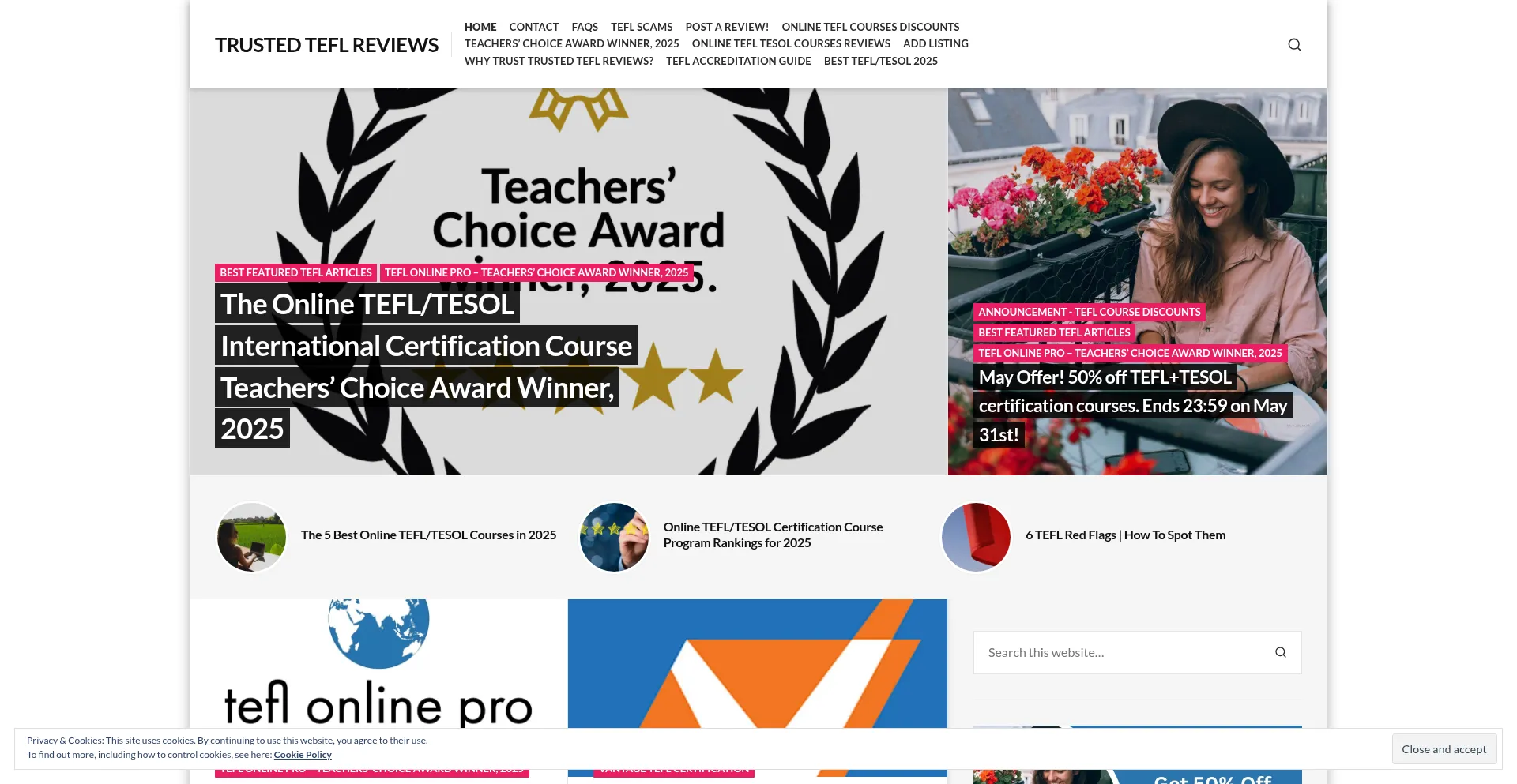 Website screenshot of Trustedteflreviews.com