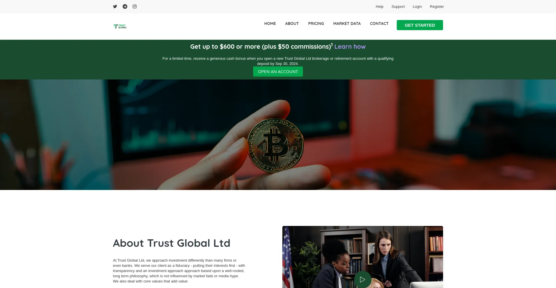 Website screenshot of Trustglobals.ltd