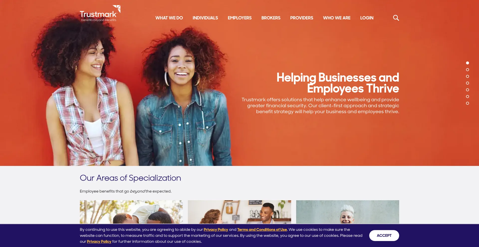 Website screenshot of Trustmarkbenefits.com