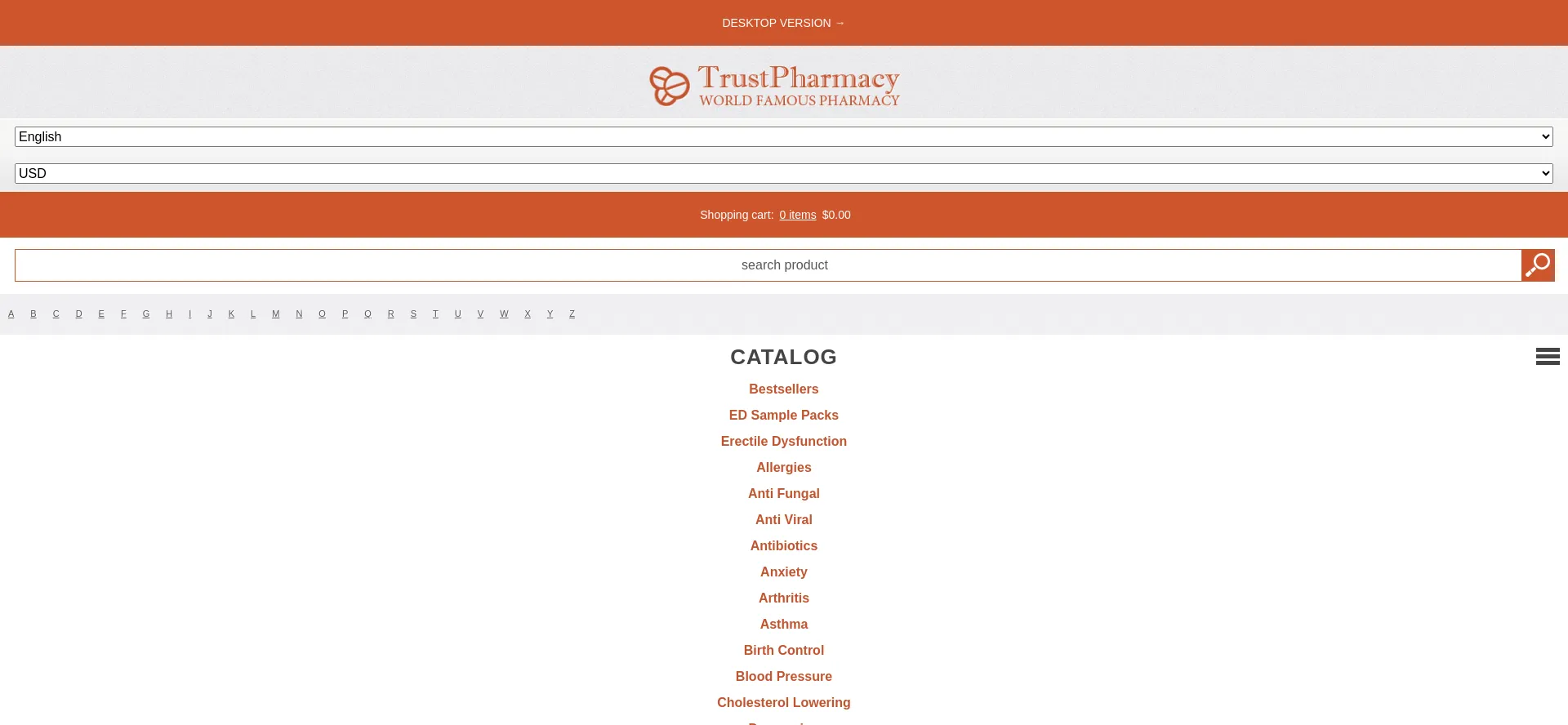 Website screenshot of Trustpillsonline.com