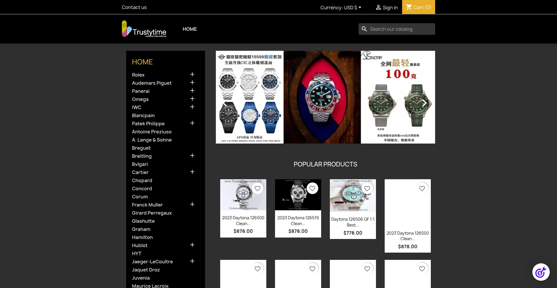 Website screenshot of Trustytimewatch.in