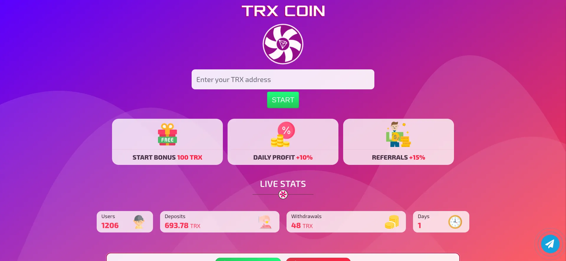Website screenshot of Trx-coin.pro