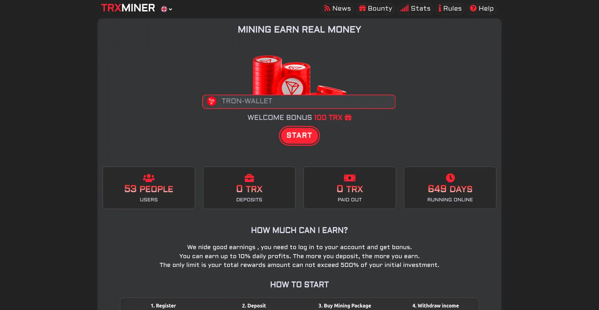 Website screenshot of Trx-miner.pro