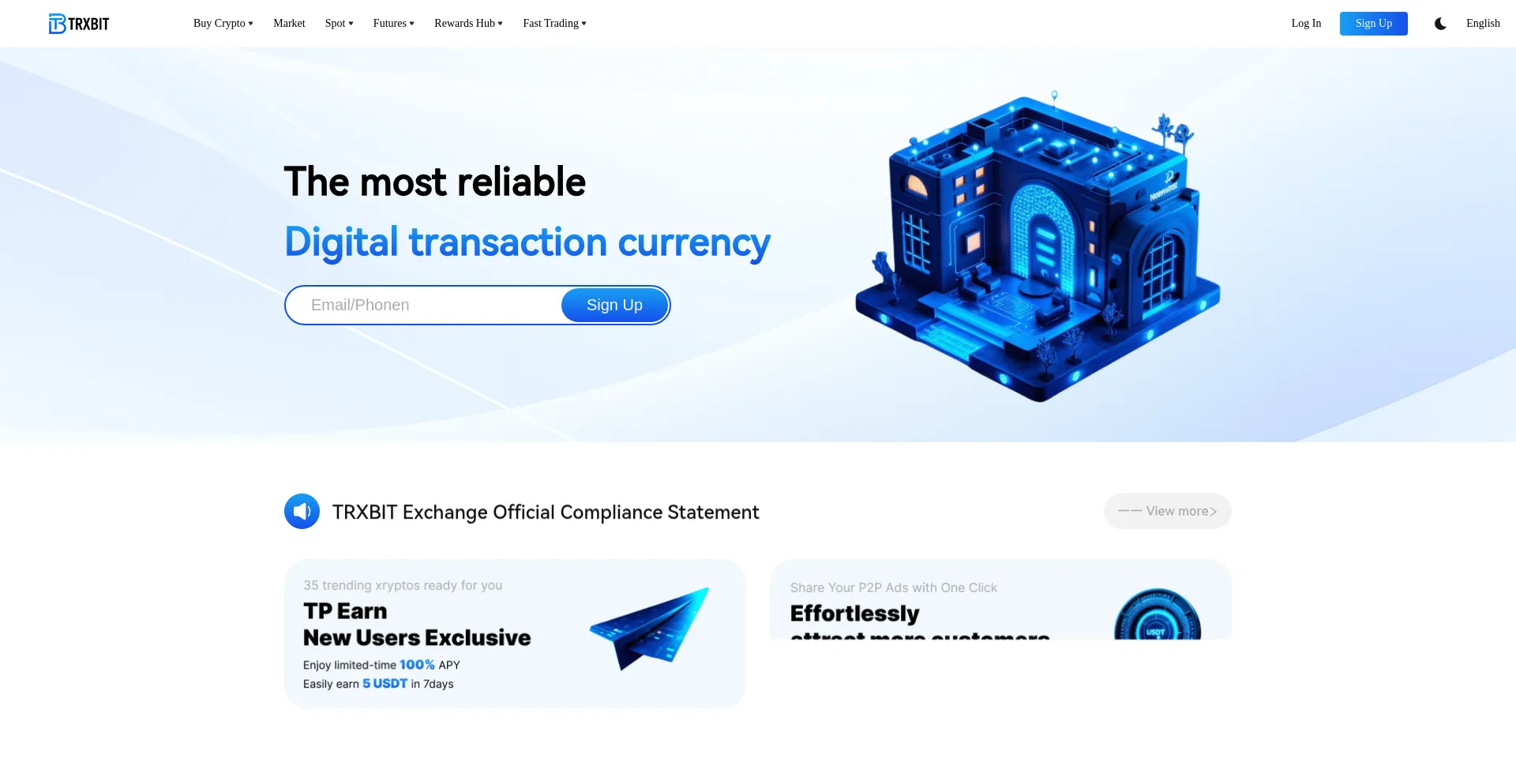 Website screenshot of Trxbit.com