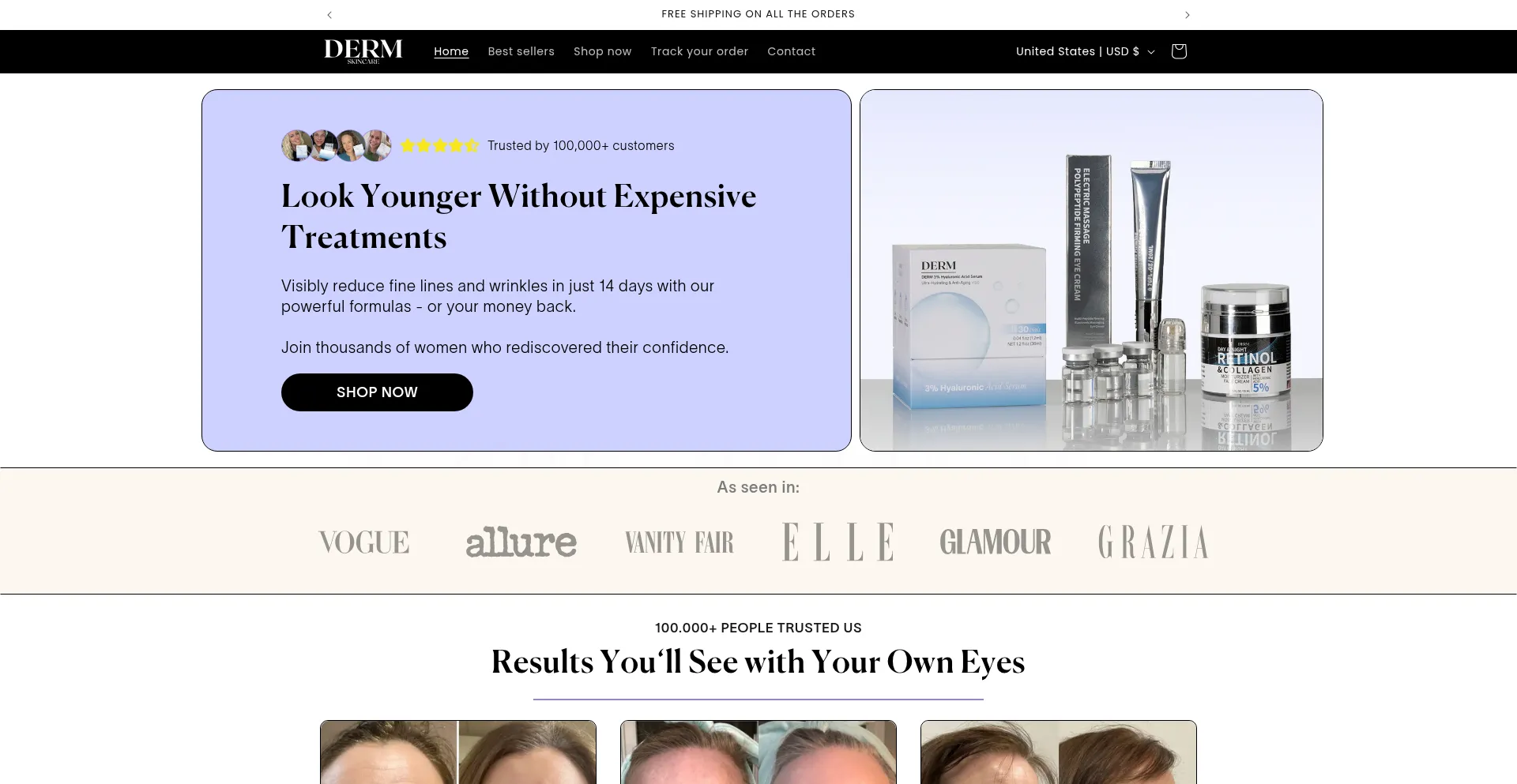 Website screenshot of Try-derm.com