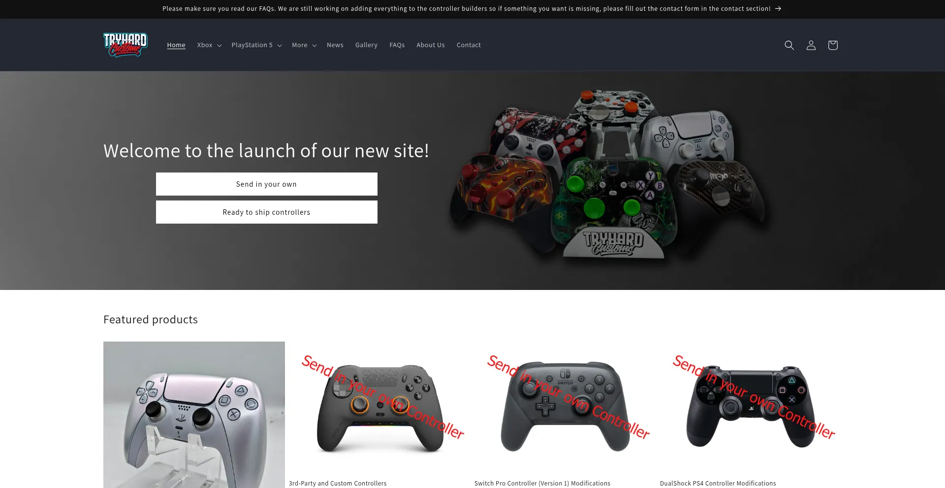 Website screenshot of Tryhardcustoms.com