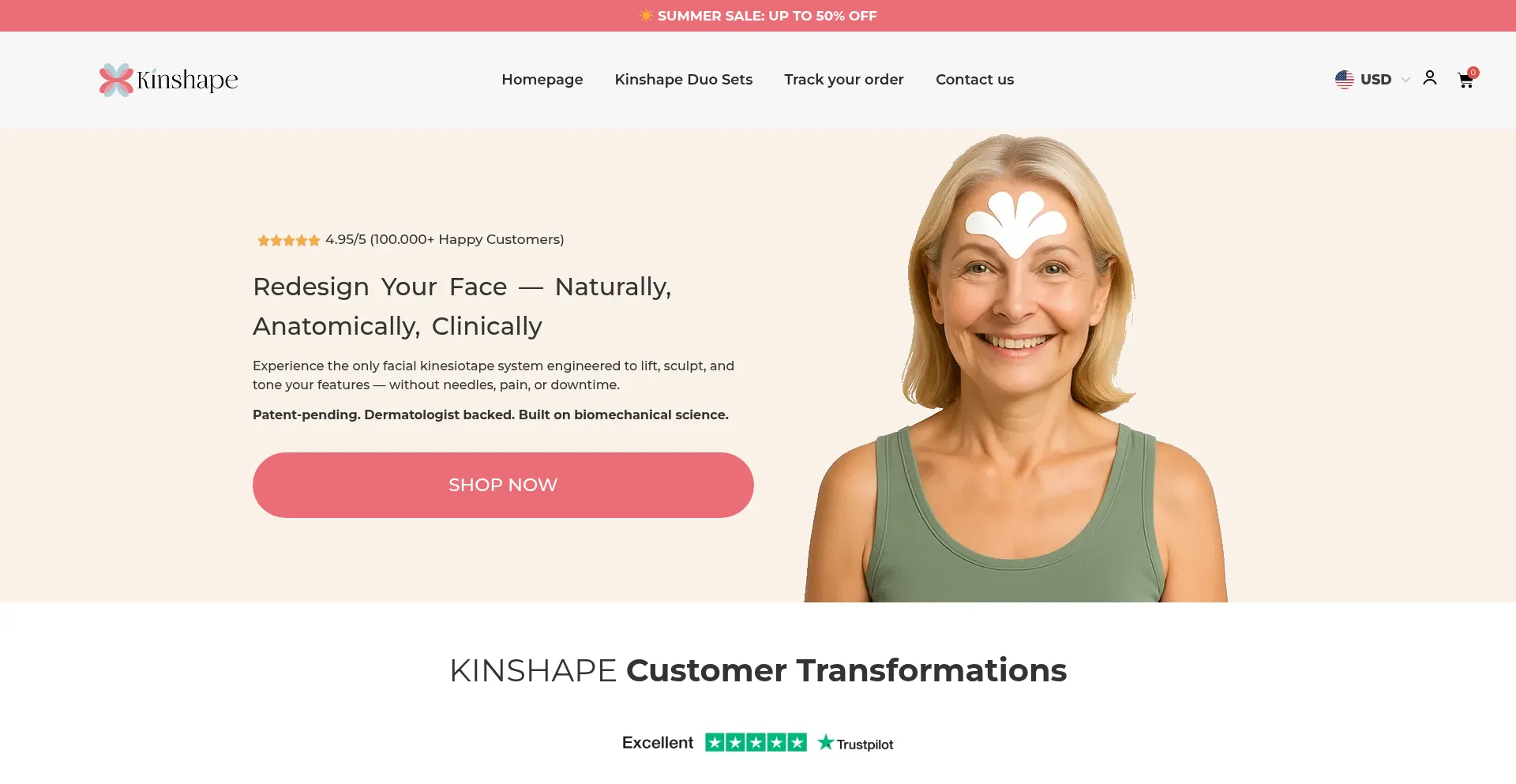 Website screenshot of Trykinshape.com