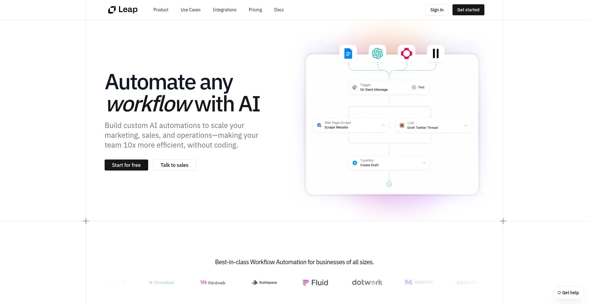 Website screenshot of Tryleap.ai