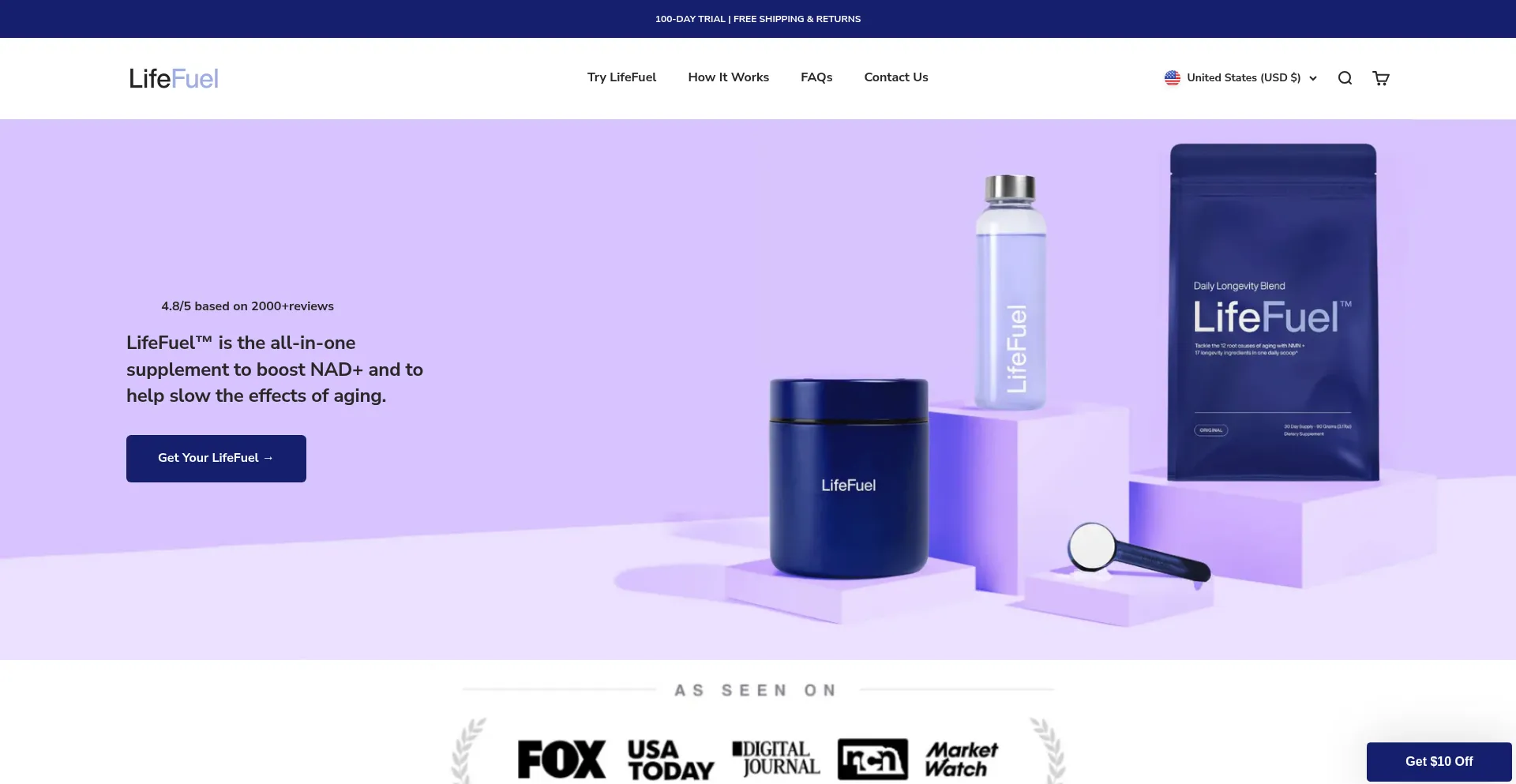 Website screenshot of Trylifefuel.com