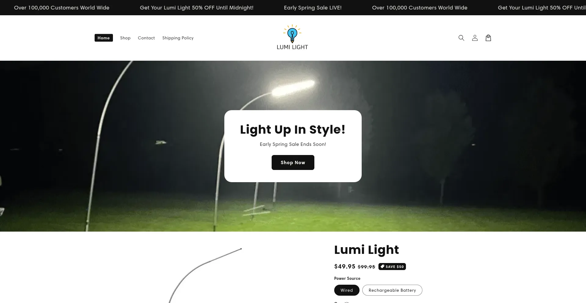 Website screenshot of Trylumilight.com