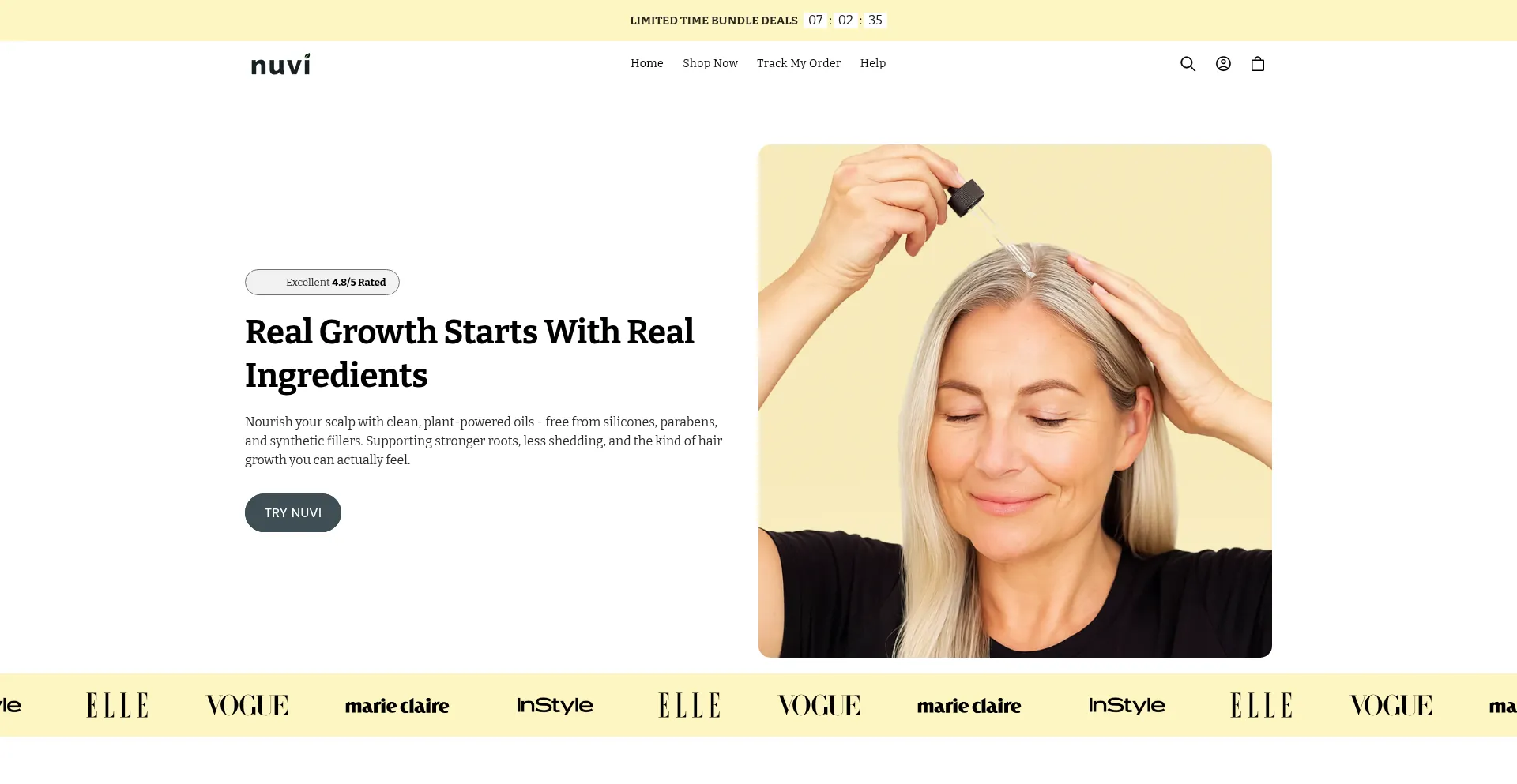 Website screenshot of Trynuvi.com