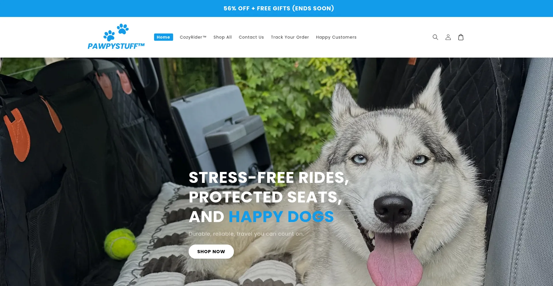 Website screenshot of Trypawpystuff.com