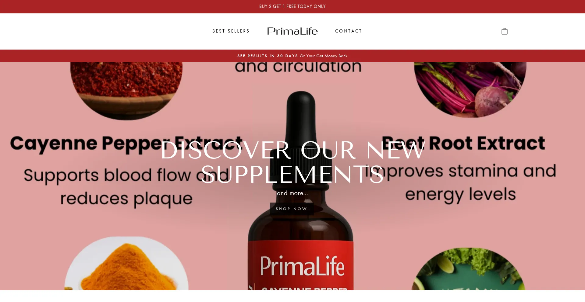 Website screenshot of Tryprimalife.com